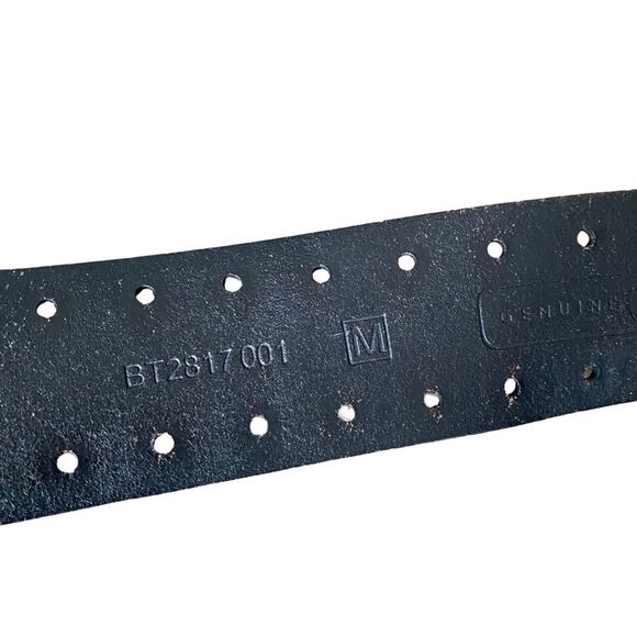 Fossil Black Leather Flower Punch Silver Studded Belt size medium